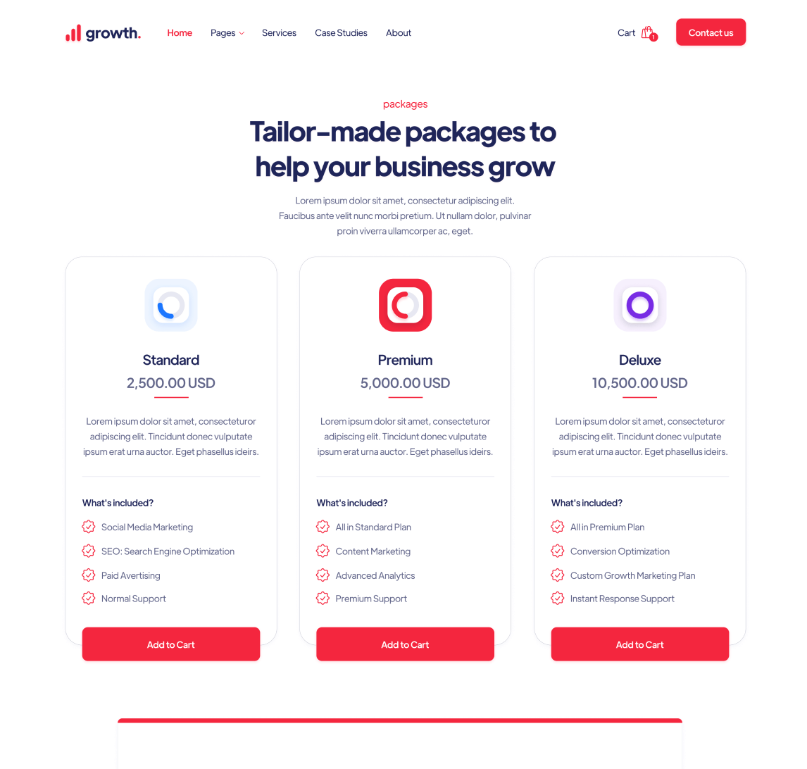 Packages - Growth Webflow Template